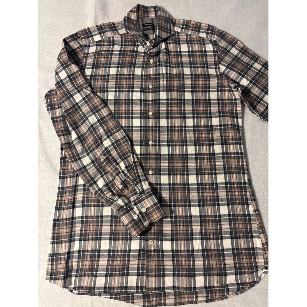 Suitsupply Plaid Button Down Shirt Mens M Brown Grey Cotton Two Ply Excellent